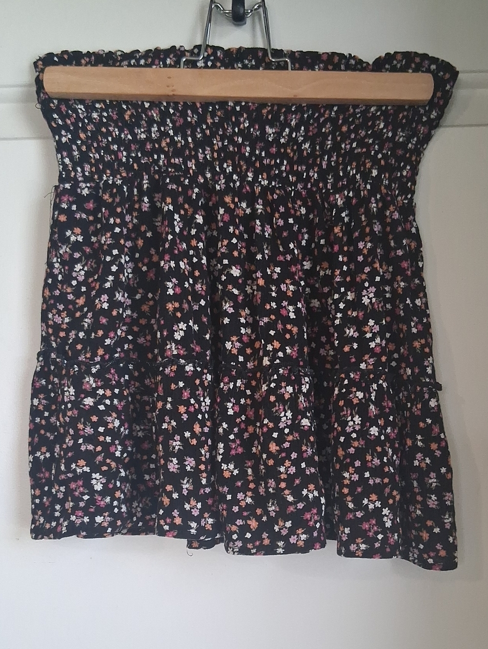 Pink Rose Black Floral Smocked Mini Skirt